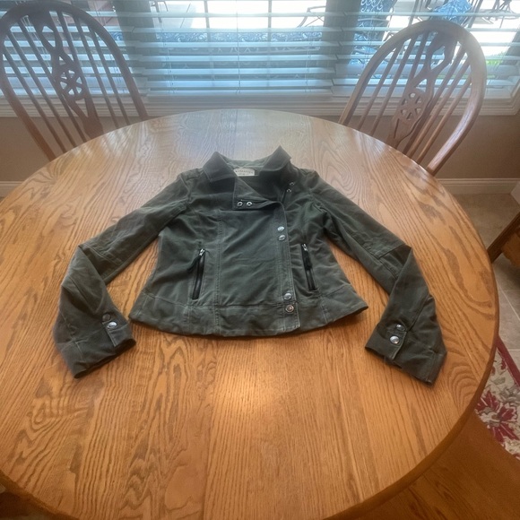 Anthropology Marrakech Meri Olive Green Waterfall Zip/Snap Moto Jacket sz S - Picture 4 of 12